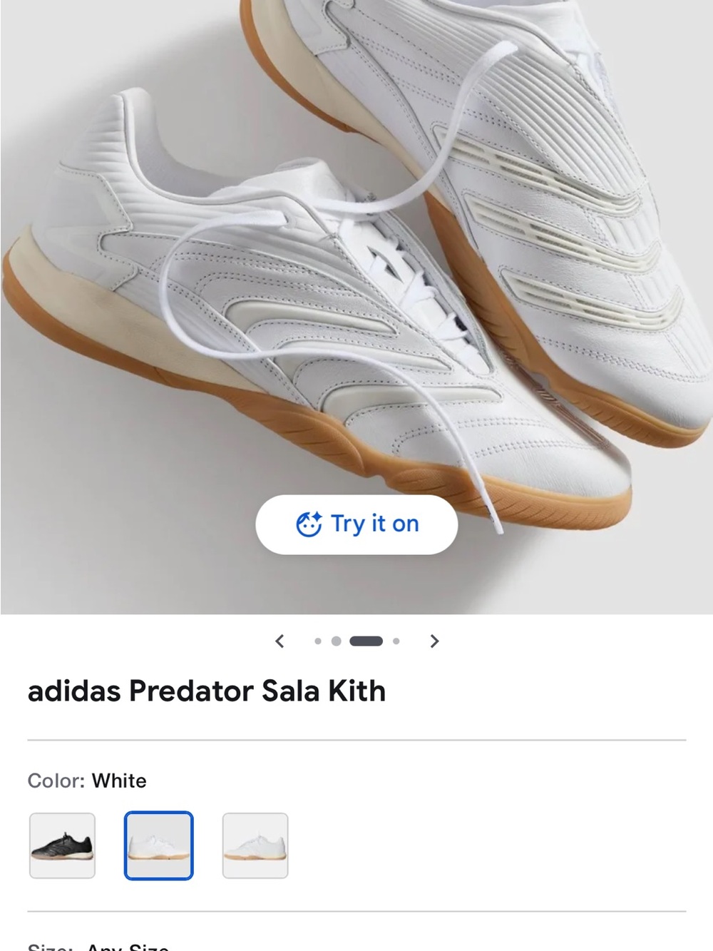 adidas White Predator Sala Kith Indoor Soccer Shoes with Gum Sole